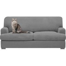 T-Kissen, Loveseat-Schonbezug mit 2 einzelnen T-Kissen-Form, Sitzbezüge für Heimdekoration, 3 Stück, dehnbar, waschbar, fusselfrei, rutschfeste Sitzbezüge, Polsterbezug (Loveseat, Hellgrau)