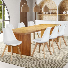 Sweetcrispy Esszimmerstühle 8er Set Küchenzimmer PU Leder Mitte Jahrhundert Moderne Stühle Gepolsterter Esszimmerstuhl Schreibtischstühle mit Holzbeinen für Zuhause Küche Weiß