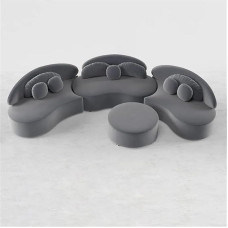 Aksominis sofos komplektas su osmanu, 7 sėdimų vietų išlenkta šiuolaikinė sofa svetainei, patogios šeimyninės sėdynės, stilingas namų dekoras