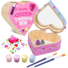 Yrinfay Treasure Chest Wooden for Painting Children - Paint Your Own Heart-Shaped Wooden Box - Craft Painting Set Children 4 5 6 7 8 Years - Wooden Craft Sets Gifts for Girls 9 10 11 12 Years
