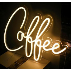 Gaoxun Kavos neoninis ženklas, šiltos baltos spalvos LED neoninė šviesa sienų apdailai, 40,5 x 30 cm neoniniai ženklai, neoninis ženklas su USB maitinimu, LED ženklo dovana restoranui, kavinei, barui, kambario apdailai