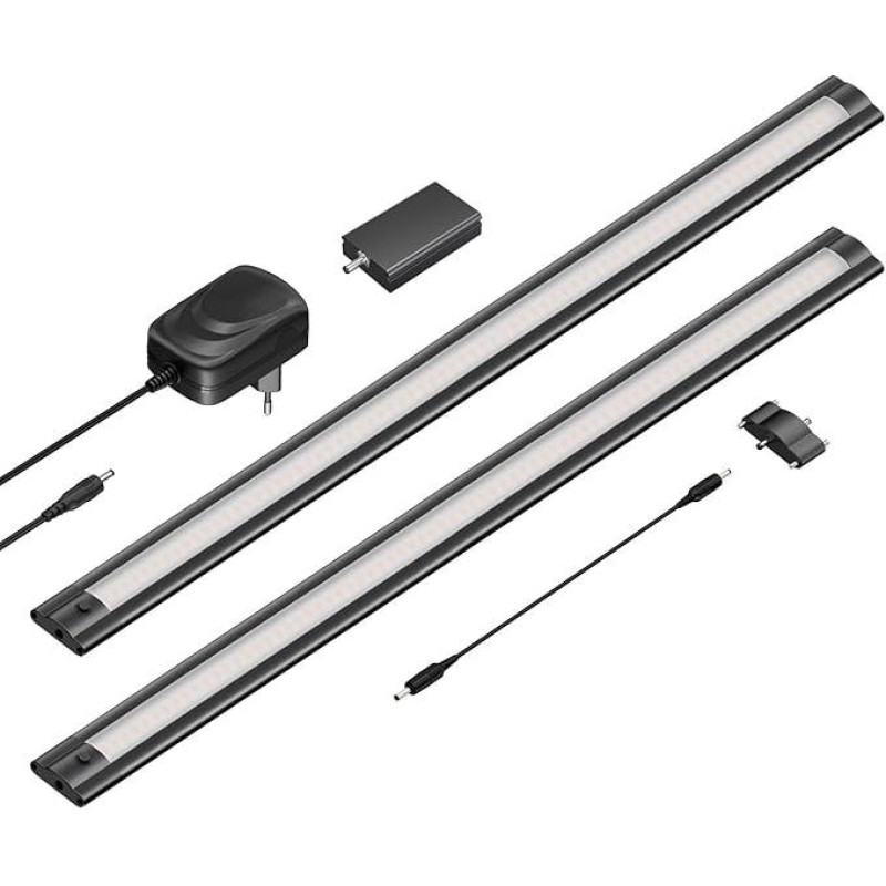 ledscom.de SIRIS Smart LED Under-Unit Light Black Matt su WLAN valdikliu, plokščias, Smart Home, su Alexa (Echo), po 50 cm, po 655 lm, baltas, 2 vnt., reguliuojamas apšvietimas