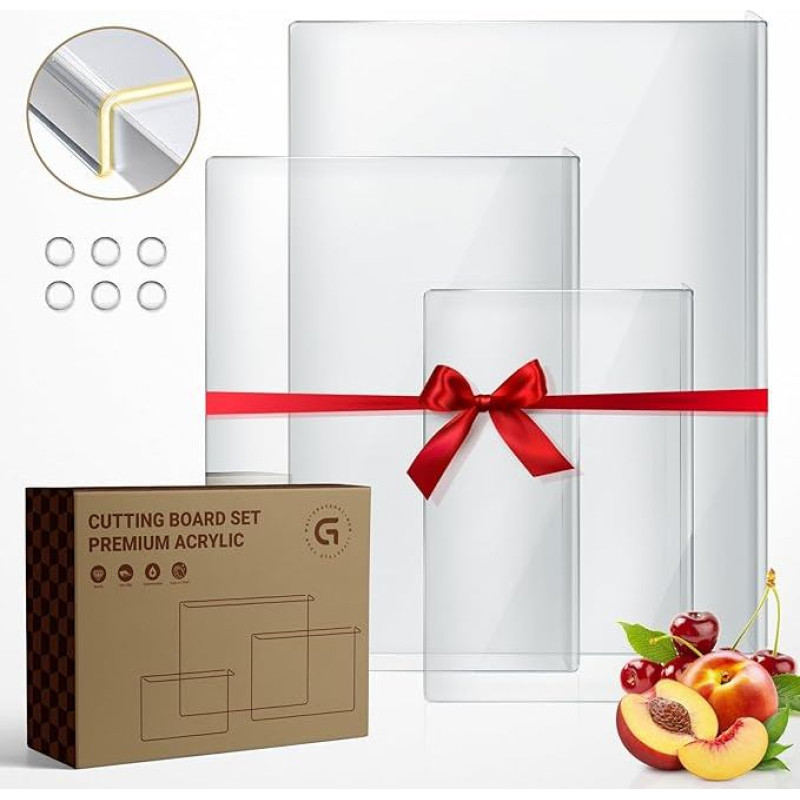 3 dalių skaidraus akrilo pjaustymo lentelių rinkinys su staliniu kraštu