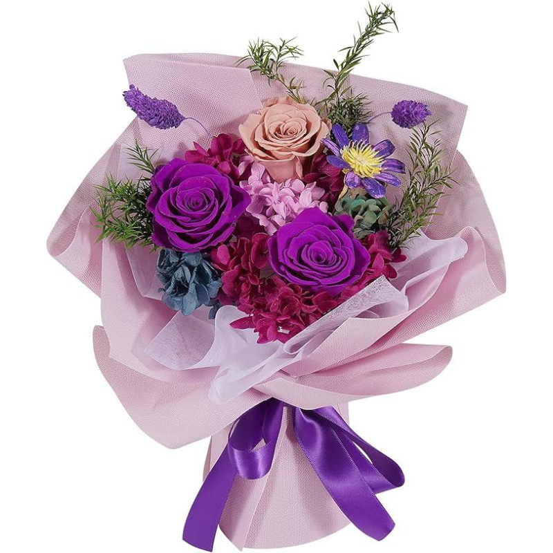 Lovionus89 Rožė Išsaugota puokštė, rankų darbo patvarių gėlių kompozicijos, aukščiausios kokybės gėlių pristatymas Valentino dienai, vestuvėms, gimtadieniams, jubiliejams ir Motinos dienai, violetinė