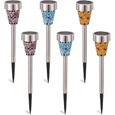 EONANT Solar Garden Lights, 6 Pieces Mosaic Glass Walkway Lights, LED Solar Landscape Lights Outdoor Decoration for Lawn Paths Patio Walkways (Multi-Colour)