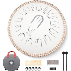 MOOZICA 15 Inch Steel Handpan Tongue Drum - 15 Tones in C Major, 440 Hz, Tongue Drum with Octave Overtone Design - Professional Percussion Tongue Drum Instrument with Carry Case (White) (White)