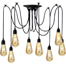 YNXing Derliaus Edisono pakabukas šviesa Reguliuojamas pakabukas lempa Pramonės žibintai juoda liustra 1/3/5/6 galvos (8 lempų laikikliai)
