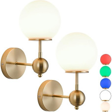 Peskoe Battery-Operated Wall Light, Pack of 2, Wireless Wall Light, Indoor Battery, Glass Lamp with Remote Control, Wall Light without Power Connection, Suitable for Bedroom and Living Room