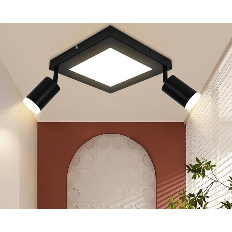 cupgow lubų šviestuvas LED lubų prožektorius 2 lemputės GU10 juoda 3000 K šilta balta 20 W miegamojo lempa kvadratinis pasukamas 350° lubų prožektorius virtuvei gyvenamasis kambarys prieškambaris koridorius