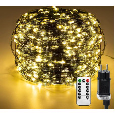 YRHome Varinės vielos pasakų žibintai 100 m 1000 LED kalėdinis apšvietimas Vandeniui atsparus šiltas baltas su 8 režimais Nuotolinio valdymo laikmatis IP44 Vandeniui atsparus kalėdinis apšvietimas Lauko Vidaus Balkonas Sodas