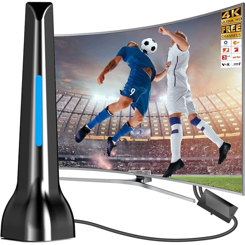 DVBT2 antena, vidaus antenos DVB-T ir DVB-T2 antenos su stiprintuvu, didelio nuotolio ir 360° priėmimo diapazono, vidaus antena televizoriams su stipriu magnetiniu pagrindu, tinka 4K 1080p ir visiems televizoriams, 3 m kabeliai