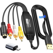 avedio nuorodos VHS į skaitmeninį keitiklį, USB 2.0 įrašymo kortelė, 1080P vaizdo įrašymo įrenginys Konvertuoti VHS VCR DVD į skaitmeninį adapterį, vaizdo įrašymo kortelė su Scart/AV adapteriu su Windows, Mac OS