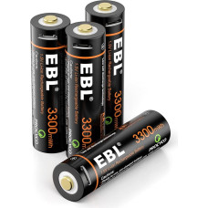 EBL USB AA Rechargeable Batteries with Micro USB Cable, Li-ion Batteries Rechargeable 3300 mWh, Pack of 4