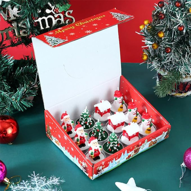 Kalėdų dovanos Kalėdų žvakių rinkinys dekoracijos - 12 vienetų Kalėdų žvakių, arbatos žibintai Kalėdos, dovanos moterims Kalėdų vaikams (senelis + medis + namas + sniego žmogus)