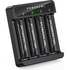 POWEROWL Battery Charger with AA Battery 2800 mAh Pack of 4 AA Charger USB Quick Charge Charger for Rechargeable NI-MH NI-CD AAA AA Batteries Independent Slot