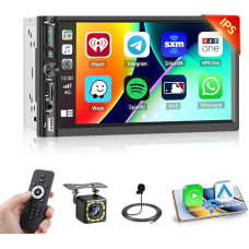 Hikity Car Radio 2 DIN with Wireless Carplay Android Car, Radio 2 DIN with 7 Inch Touchscreen / Online Video Playback Video Output FM Radio Bluetooth SWC Touchscreen Reversing Camera + Mic + Outer