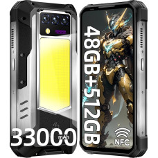 OUKITEL WP100 Titanium 33000 mAh lauko mobilusis telefonas 5G su integruotu 100 liumenų projektoriumi, 48GB + 512GB 6,8 colių FHD+ lauko išmanusis telefonas be sutarties su 1200 liumenų stovyklavietės žibintu, 200MP+32MP+