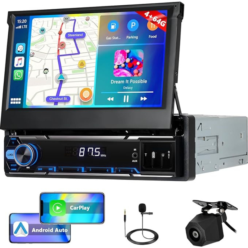 Motorsi Single Din 4GB+64GB Autoradio mit kabellosem CarPlay Android Auto, 7