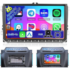 Ohradio 4G + 64G Car Radio 2 DIN Android 15 for VW Golf Tiguan Caddy Polo Touran with Wireless CarPlay Android Car GPS, 9 Inch Touch Screen, DSP Radio FM/RDS WiFi + Reversing Camera + Mic
