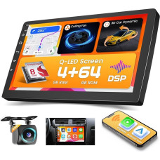 Hikity Qualcomm Snapdragon 8-Core 4+64G Android 15 Car Radio 2 DIN with Wireless Carplay Android Car, 9 Inch Touchscreen with Car Model 3D DSP Hi-Res WiFi GPS BT FM/RDS Radio SWC Reversing Camera MIC