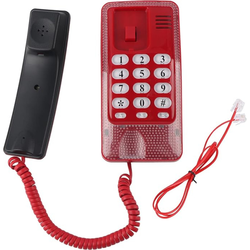 Laidinis fiksuotojo ryšio telefonas, fiksuotojo ryšio telefonas su paskutinio numerio pakartojimo funkcija, nešiojamasis sieninis telefonas, skirtas banko skambučiams namuose, viešbutyje ir biure (raudonas)