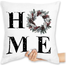 Kissen 40x40 Zierkissen - Weihnachtskissen Christmas Geschenke - Motiv Home mit Weihnachtskranz I Wintermotiv Geschenk zur Winterzeit I Winter Geschenk Weihnachtszeit I Weihnachten - 40 x 40 cm
