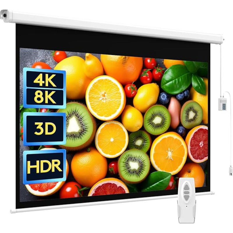 WASJOYE 100 colių ekrano projektorius Elektrinis įstrižainės automatinis projekcijos 16:9 8K HD filmų ekranas namų kinui, biurui, vaizdo žaidimams Lauko vidaus projektoriaus ekranas su nuotolinio valdymo pulteliu ir siena / lubomis