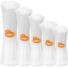 Hosuni Pack of 1000 Cable Ties White, 100/150/200/250/300 mm Cable Ties Set, Heavy Duty Nylon Cable Ties for Cable Management, Home, Garden, Office and DIY