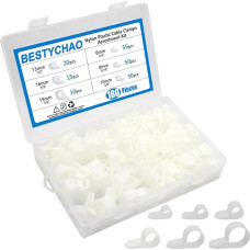 BESTYCHAO nailono R spaustukas, 180 vienetų, 6 dydžiai, R tipo nailono kabelių spaustukas, P tipo laidų spaustukai, kabelių spaustukai, kabelių valdymo asortimento rinkinys (baltas)