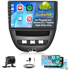 Roinvou 4+64G Car Radio Android 15 for Peugeot 107/Citroen C1/Toyota Aygo 2004-2014 Wireless Carplay Android Car, Touch Screen Radio 10 Inch Screen WiFi GPS Bluetooth 32EQ FM/RDS SWC Reversing Camera