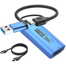 YCE vaizdo įrašymo kortelė 4K HDMI į USB-C/USB 3.0 1080P fiksavimo kortelė Žaidimų fiksavimo HDMI į USB adapterį Nešiojamasis kompiuteris, skirtas tiesioginei transliacijai, žaidimams, vaizdo konferencijoms