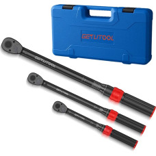 GETLITOOL dinamometrinių veržliarakčių rinkinys 1/4 colio 3/8 colio 1/2 colio Cr-Mo plieno dinamometrinių veržliarakčių rinkinys su 72 dantukais, ±3 % paklaida, 5-25 Nm 10-60 Nm 20-210 Nm dinamometrinis veržliaraktis, skirtas dviračiams ir motociklams