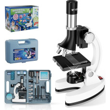 USCAMEL 1200X mikroskopas vaikams - su paruoštais stikliukais, metaliniu korpusu, LED apšvietimu ir dėklu, mokslinis studentų mikroskopas 8-12 metų vaikams