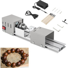 Medinės tekinimo staklės su 220 V ir DC12-24 V įtampos keitikliu, 7 reguliuojami greičiai, 6 ašmenys, 96 W 4000-9000 aps./min Mini DIY frezavimo įrankis, karoliukai medienos apdirbimui, poliravimo staklės, tekinimo staklės