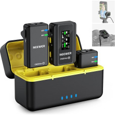 NEEWER CM28 Max belaidžio Lavalier mikrofono sistema su įkrovimo dėklu 48KHz/24Bit Lossless Float Recording Triukšmo mažinimas 8GB atmintis 25 val. baterija 300 m atstumas iPhone iPad Android fotoaparatui PC