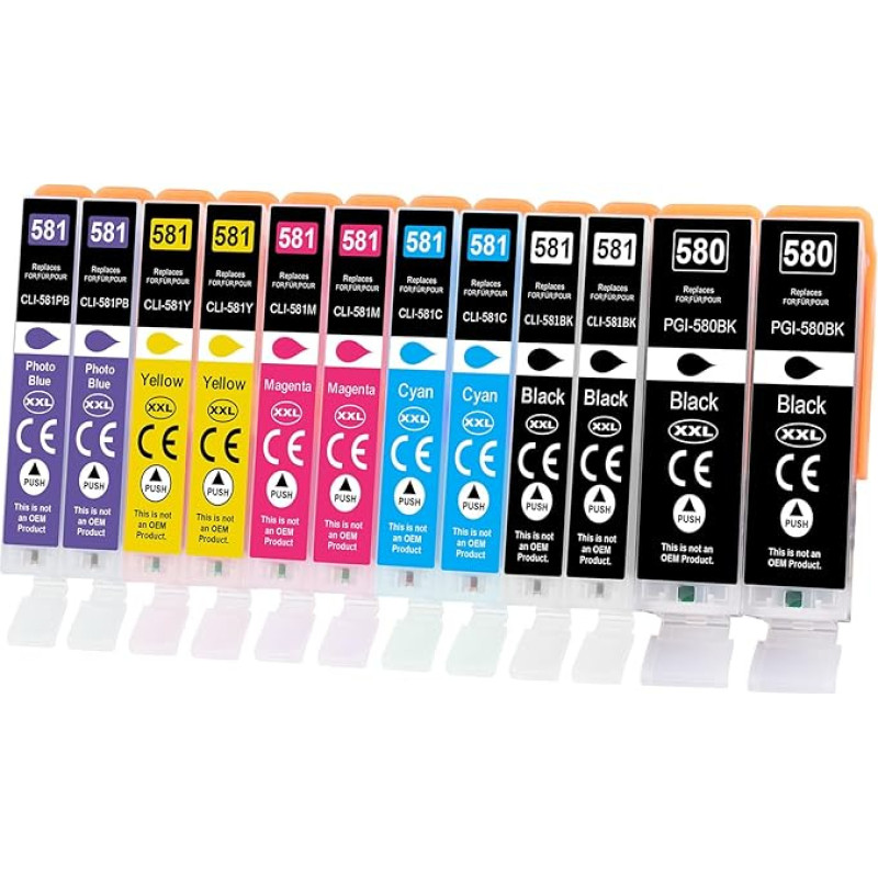 12 x 580XL 581XL Printer Cartridges for Canon PGI-580 CLI-581 Multipack 581 Pb for Canon TS8350 Cartridges for PIXMA TS8350 TS8351 TS8352 TS8150 TS8151 TS8250 TS8251 TS888 252 TS9150