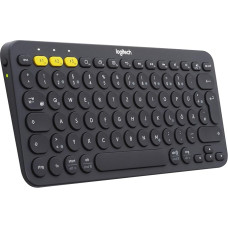 Logitech K380 Wireless Bluetooth keyboard, multi-device & Easy-Switch feature, Windows and Apple Shortcuts, PC / Mac / Tablet / Mobile Phone / Apple iOS + TV, German QWERTY layout - Black