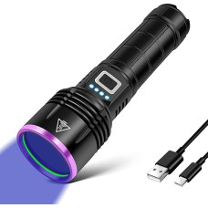 UV žibintuvėlis 20 W, 5000 mAh didelio našumo 365 nm UV šviesa, LED USB įkraunamas juodos šviesos žibintuvėlis, UV lempa gintarui, epoksidinei dervai, naminių gyvūnėlių šlapimo, mineralų, kelionių, patalinių blakių aptikimui