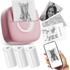 cabaro Mini Printer Sticker Printer Photo Printer with 3 Rolls Bluetooth Thermal Printer for Learning, Study Notes, Anatomical Charts, Photos