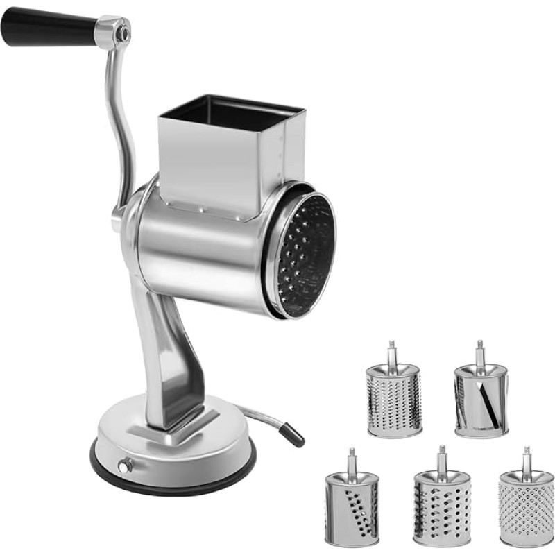 LUNICASHA būgninė tarkavimo mašina, nerūdijančio plieno daržovių pjaustyklė su 5 būgnais, rankinė bulvių tarkavimo mašina, sūrio tarkavimo mašina, daržovių pjaustyklė, riešutų malūnėlis, virtuvės tarkavimo mašina agurkams, sūriui ir riešutams, morkoms