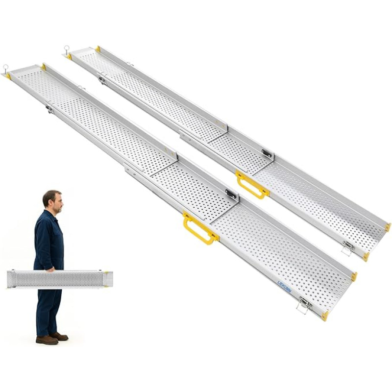 LIEKUMM 2 x 127-300 cm Ramp Wheelchair, 300 kg Load Capacity Wheelchair Ramp for Stairs, Steps, Portable Telescopic Ramp for Electric Wheelchairs, Bicycles, Triple Extendable
