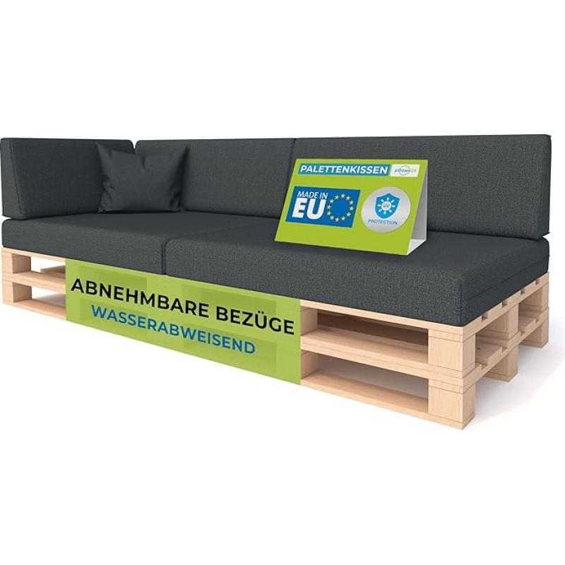 Pillows24 Paletės pagalvėlės 6 padėklų pagalvėlių rinkinys, skirtas euro paletėms, aukštos kokybės padėklų pagalvėlė, padėklų sofa, vidaus ir lauko, grafitinė spalva
