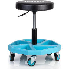 HAZET darbo sėdynė 195N-4; tvirta kvadratinio vamzdinio rėmo konstrukcija; 5 lygūs 75 mm ratukai; reguliuojamas aukštis 430-550 mm; maksimali apkrova 150 kg; didelė 350 mm sėdynės pagalvėlė