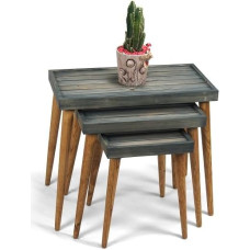MOBENTA Rustikale Massivholz 3-teilige Nisttische mit Lattenplatten - Handgefertigtes platzsparendes Beistelltisch-Set