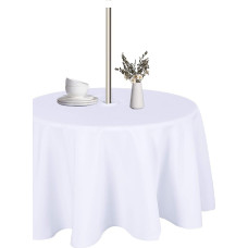 Lushvida Apvali lauko staltiesė su skėčio skyle ir užtrauktuku, 70 colių skalbiamoji vandeniui atspari nesandari ir raukšlėms atspari staltiesė terasai, vasaros iškyloms, griliui, balta