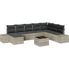 Rantry 9-teiliges Garten-Sofa-Set mit Kissen Grau Poly-Rattan Gartenlounge Model3355861