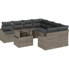 Rantry 9-teilige Garten-Sofa Set mit Kissen Grau Poly Rattan Gartenlounge Model3357712