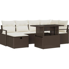 Rantry 7-teiliges Garten Sofa Set mit Kissen Braun Poly Rattan Gartenlounge Modelis3359795