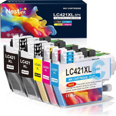Nestink LC421XL rašalo kasetės (2 juodos, 1 žydros, 1 purpurinės, 1 geltonos) LC421 XL LC-421XL spausdintuvo kasetės, suderinamos su Brother DCP-J1050DW DCP-J1140DW MFC-J1010DW serijos spalvotais spausdintuvais (5 vnt.)