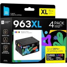 iNKPAD 963XL daugiapakopės kasetės, skirtos HP 963 963 XL, skirtos HP OfficeJet Pro 9010 9012 9013 9014 9015 9016 9018 9019 9020 9022 9023 9025 9026 9026 900 28 (juodos/juodos/magentos/geltonos spalvos)